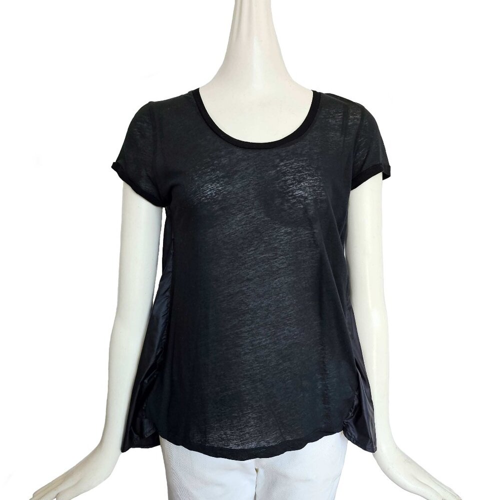 MONCLER BLACK SHORT SLEEVES NYLON BACK TOP (M)